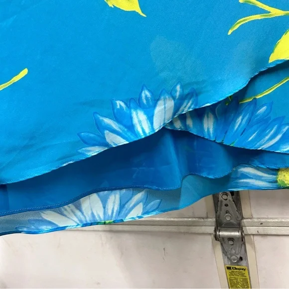 Vintage Y2K Maxi Skirt Floral Teal Green Daisy Slip Made in USA Size Large - Picture 4 of 6